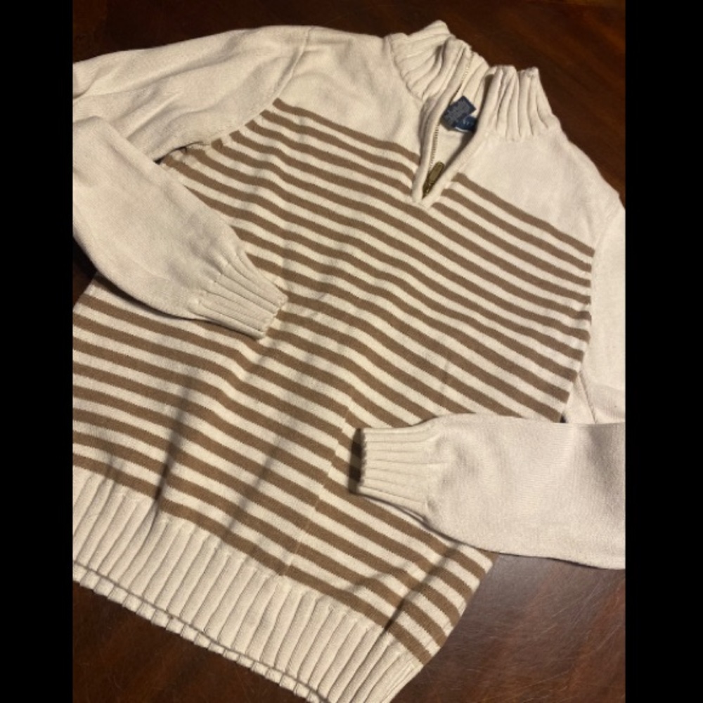 Karen Scott Men's Zip-Up Sweater in Cream and Brown